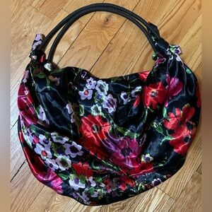 Old Navy Black and Red Floral Hobo Bag